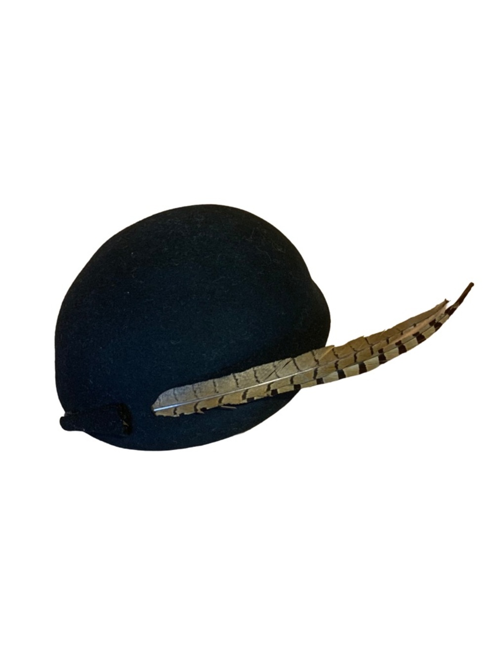 VINTAGE STYLED BY CORALIE 1960'S BLACK WOOL FELT BEANIE CAP WITH FEATHER - Picture 5 of 9